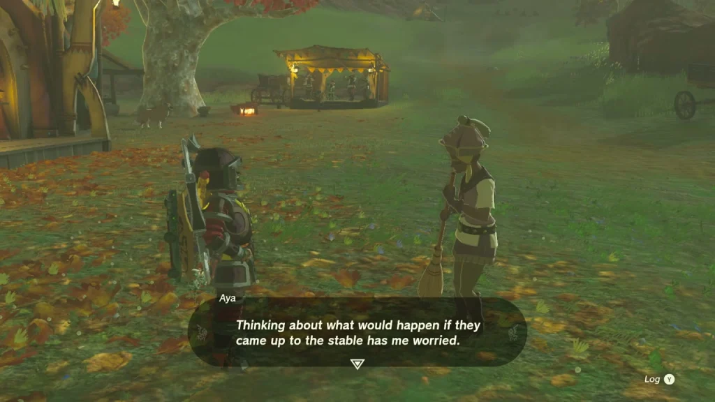 Aya speaking to the traveler about monsters near the stable Aya speaking to the traveler about monsters near the stable