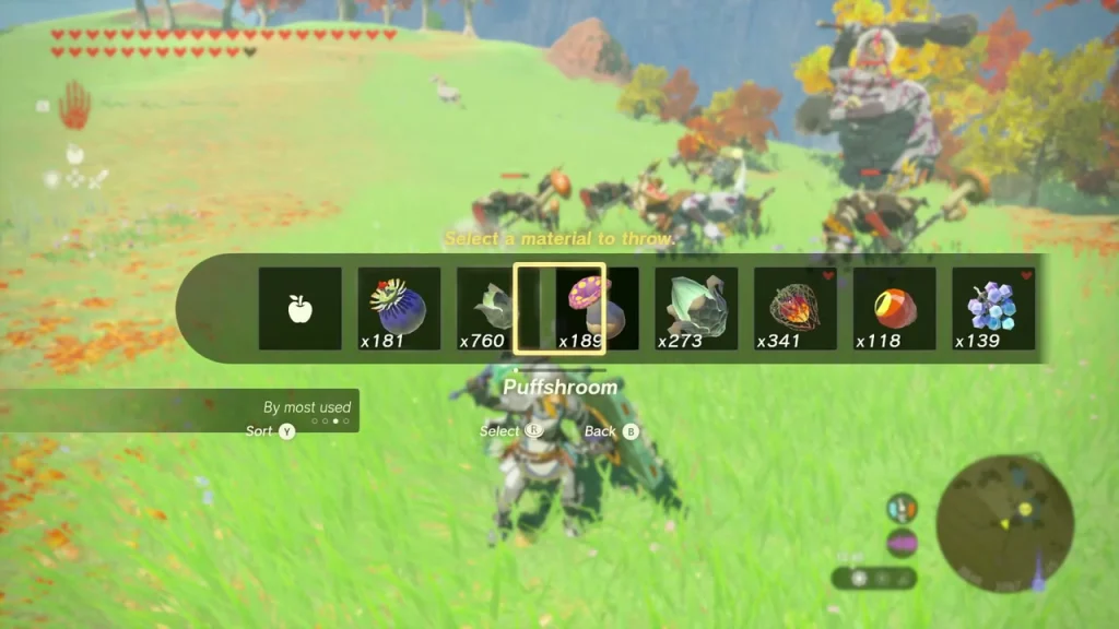 Item wheel with Chuchu Jelly selected as bait before the fight Item wheel with Chuchu Jelly selected as bait before the fight