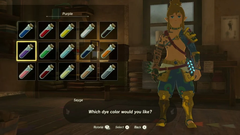 Dye shop menu with a row of dye colors to choose from Dye shop menu with a row of dye colors to choose from