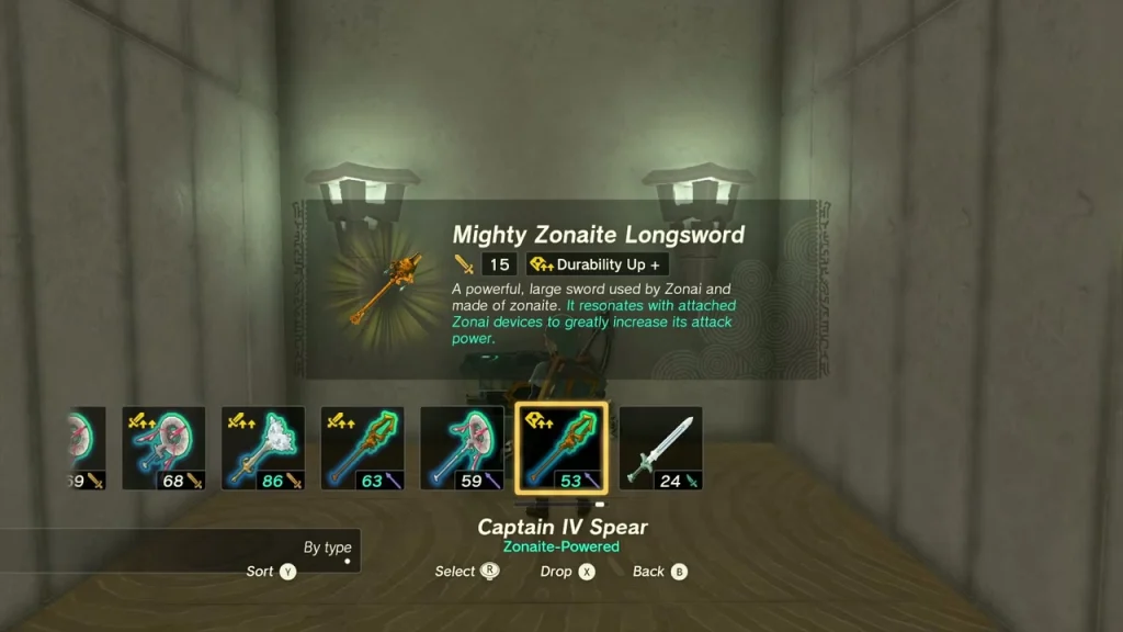Mighty Zonaite Longsword item box over the side room chest Mighty Zonaite Longsword item box over the side room chest