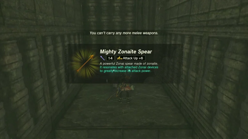 Mighty Zonaite Spear item box in the maze corridor Mighty Zonaite Spear item box in the maze corridor