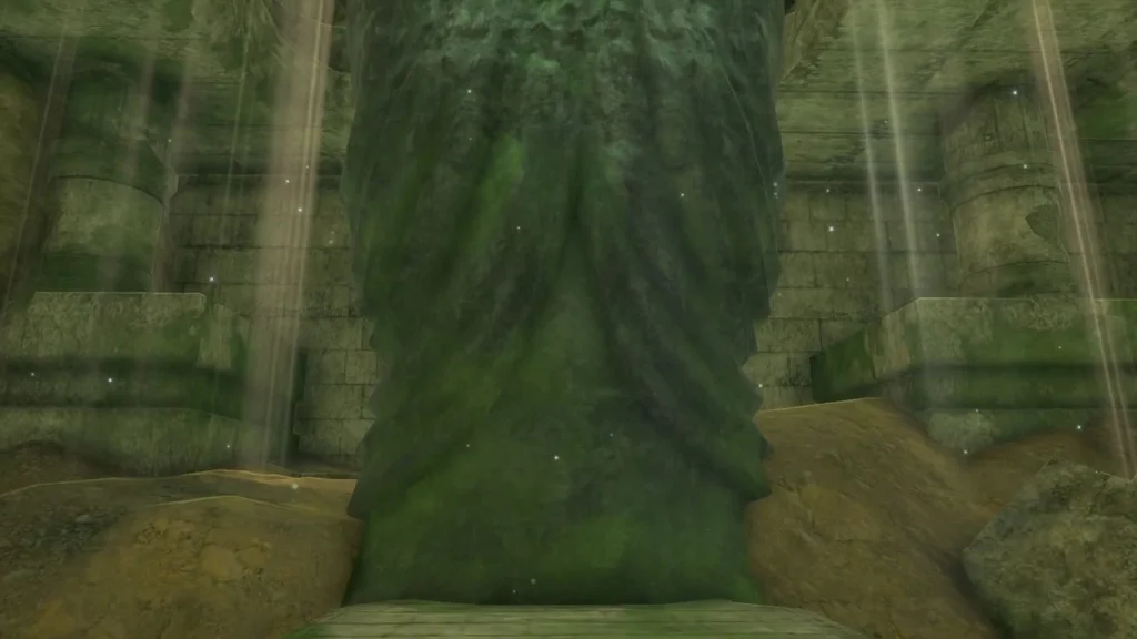 Toppled Mother Goddess Statue inside the Forgotten Temple lit by sunbeams Toppled Mother Goddess Statue inside the Forgotten Temple lit by sunbeams