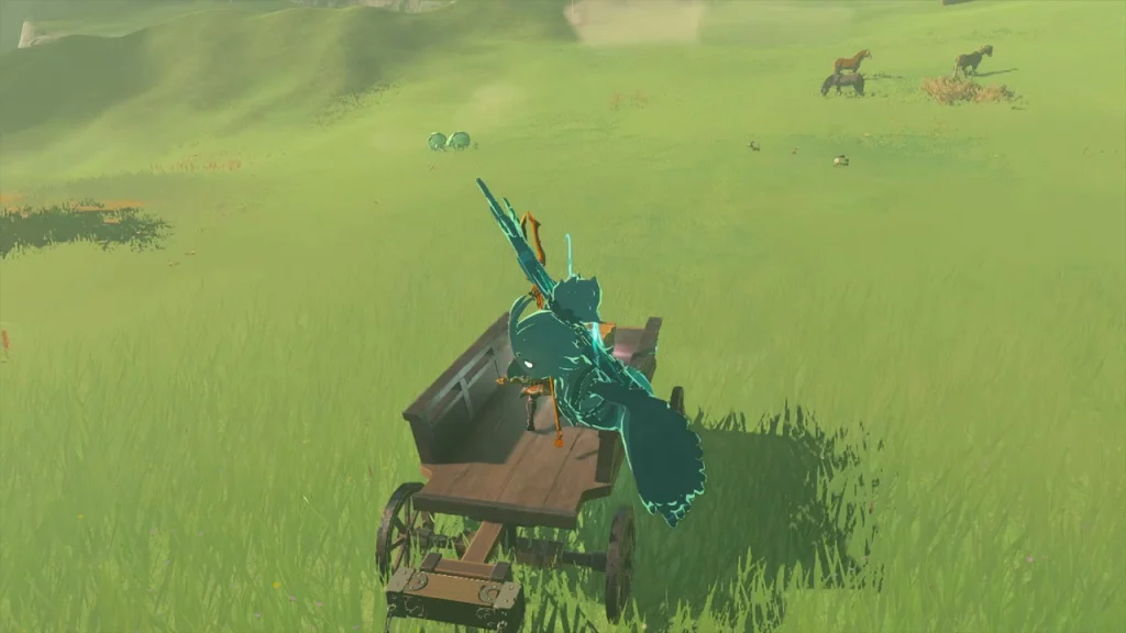 Chest on a wooden cart in the plains with the lid open Chest on a wooden cart in the plains with the lid open
