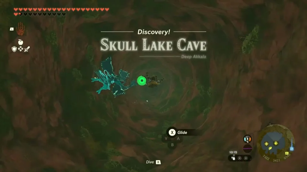 Skull Lake Cave discovery title seen from above the entrance hole Skull Lake Cave discovery title seen from above the entrance hole