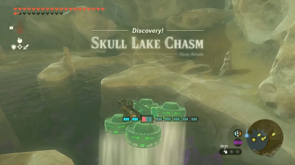 Skull Lake Chasm discovery title over the sandy rock of Skull Lake Skull Lake Chasm discovery title over the sandy rock of Skull Lake