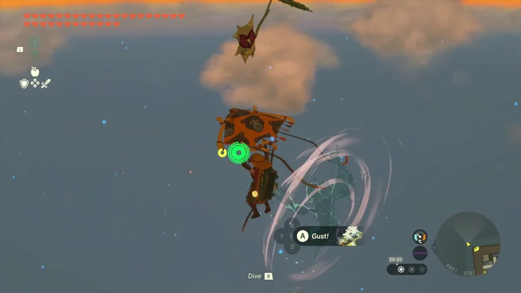Glider flying through the goal ring for the Korok Glider flying through the goal ring for the Korok