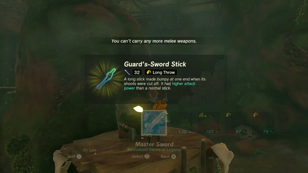 Guard's-Sword Stick item box after opening a chest in Akkala Citadel Ruins Cave Guard's-Sword Stick item box after opening a chest in Akkala Citadel Ruins Cave