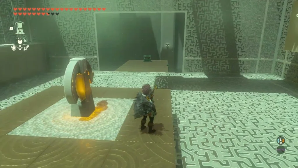 Glowing ring-shaped lever on the cube's maze floor Glowing ring-shaped lever on the cube's maze floor