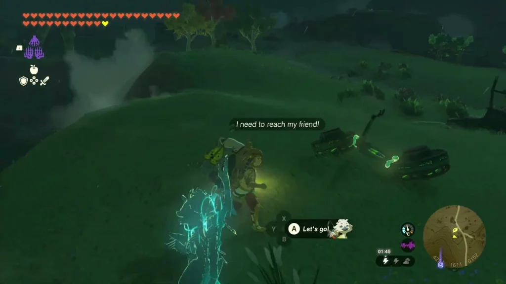 Exhausted Korok picked up beside a vehicle, with the prompt to carry it Exhausted Korok picked up beside a vehicle, with the prompt to carry it