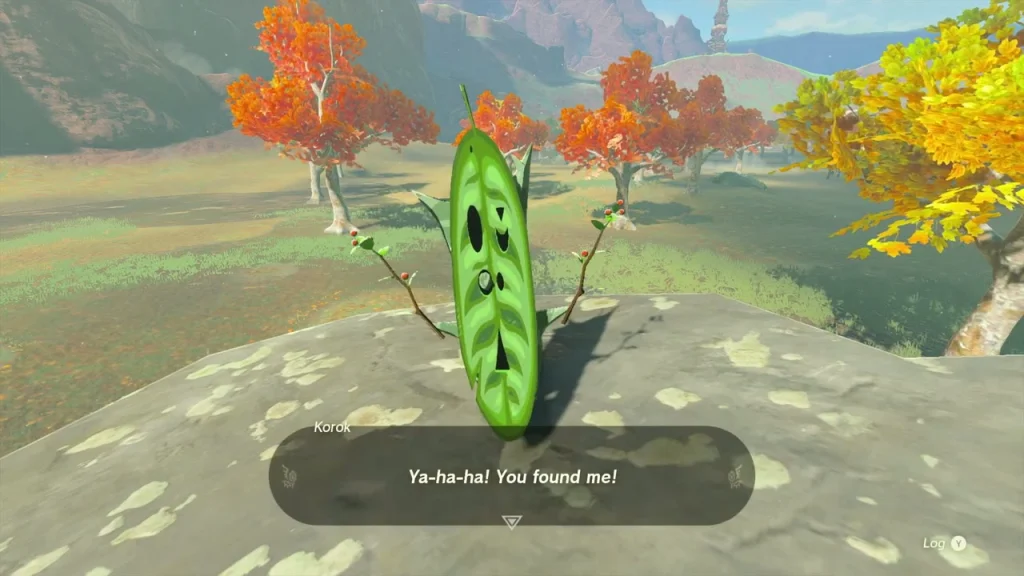 Korok revealed on top of the boulder with a Korok Seed reward message Korok revealed on top of the boulder with a Korok Seed reward message
