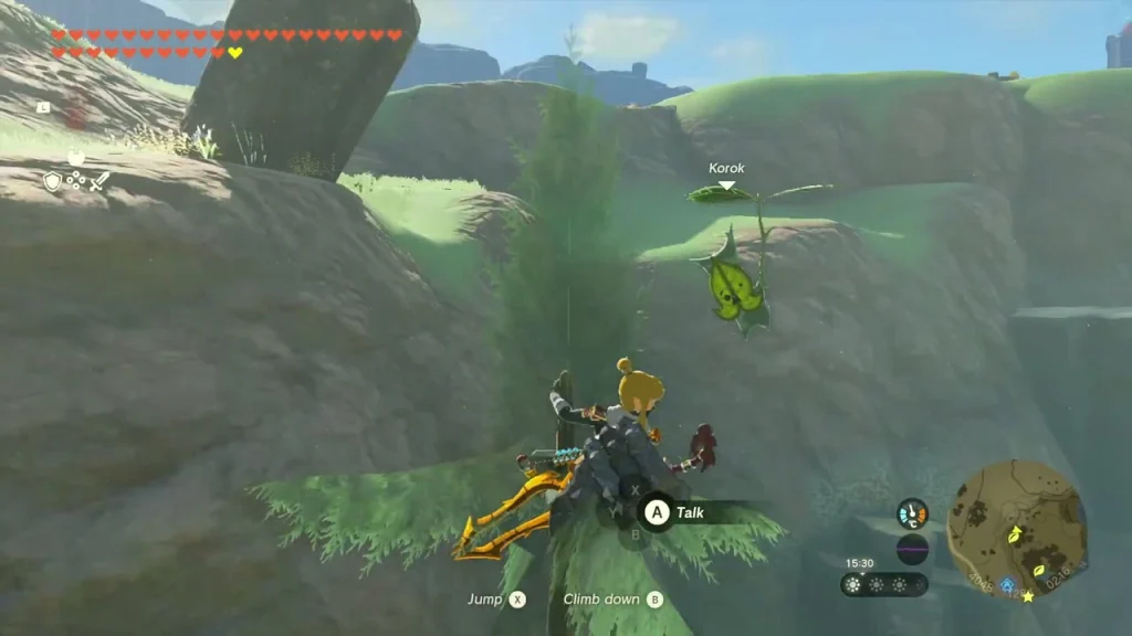 Korok hiding at the treetop of an Akkala pine tree Korok hiding at the treetop of an Akkala pine tree