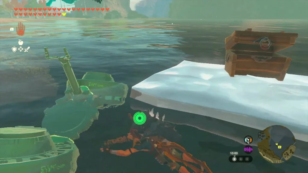 Treasure chest sitting on a slab of ice floating in the lake Treasure chest sitting on a slab of ice floating in the lake