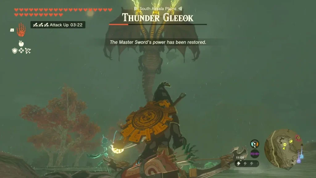 Shield raised while Thunder Gleeok flies overhead in the storm Shield raised while Thunder Gleeok flies overhead in the storm