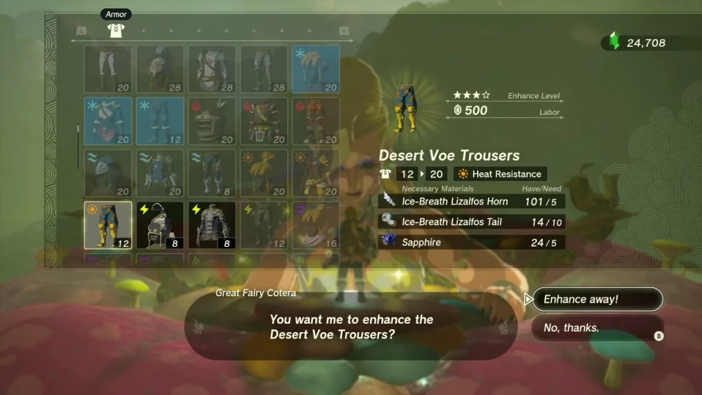 Desert Voe Trousers upgrade with the Enhance away prompt Desert Voe Trousers upgrade with the Enhance away prompt