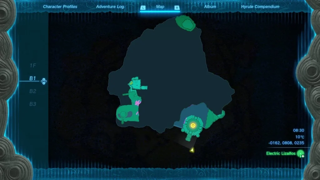 Hyrule Castle basement level B1 map on the dungeon map Hyrule Castle basement level B1 map on the dungeon map