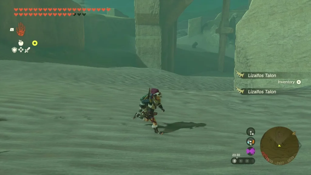 Lizalfos Talon pickup notices on the open sand of the desert Lizalfos Talon pickup notices on the open sand of the desert
