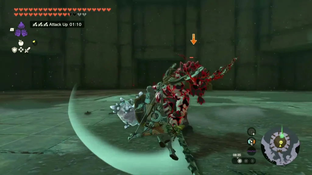 Lynel attacking with a sweeping slash in a stone hall Lynel attacking with a sweeping slash in a stone hall