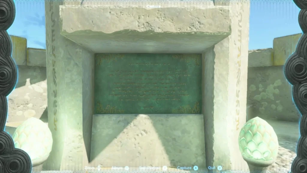 Stone tablet between two glowing egg-shaped lamps viewed through the camera Stone tablet between two glowing egg-shaped lamps viewed through the camera