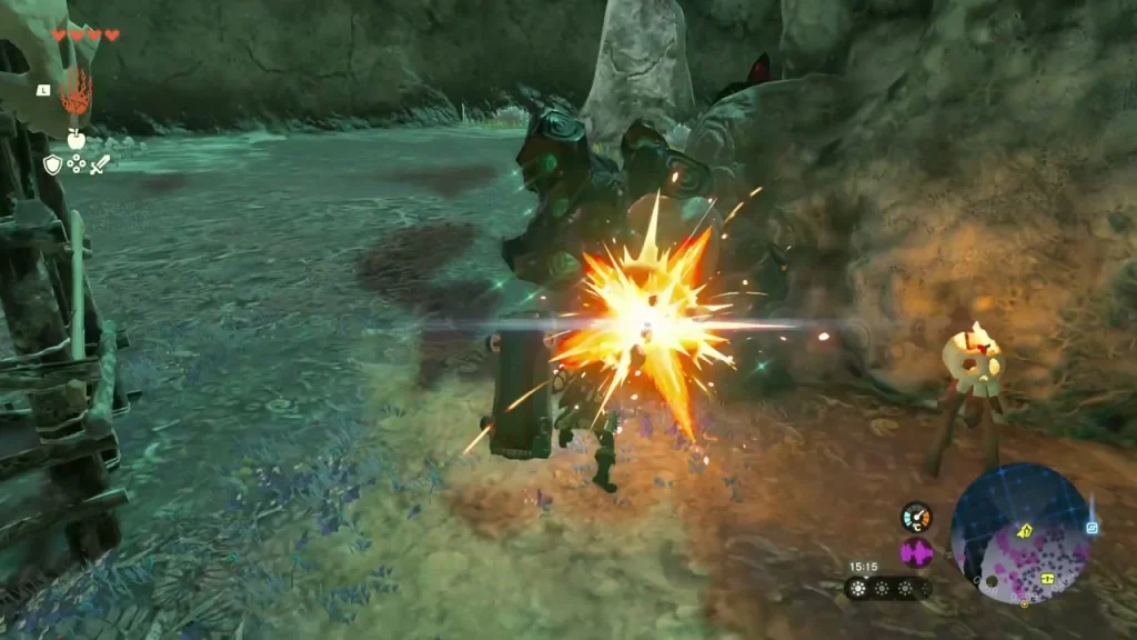 Spark burst as a Bokoblin is struck in the Applean Grove camp Spark burst as a Bokoblin is struck in the Applean Grove camp