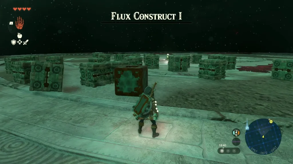 Flux Construct I shown with its health bar in a stone arena of Zonai blocks Flux Construct I shown with its health bar in a stone arena of Zonai blocks