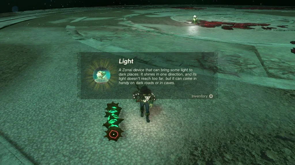 Light Zonai device collected in the arena beside a glowing spiked club Light Zonai device collected in the arena beside a glowing spiked club