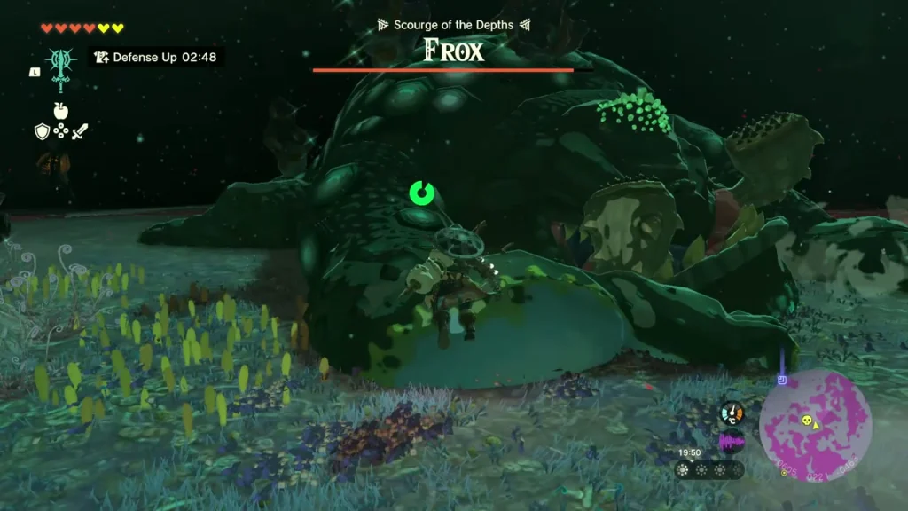 Frox, Scourge of the Depths, a huge frog shown with its name bar at the gloom pools Frox, Scourge of the Depths, a huge frog shown with its name bar at the gloom pools