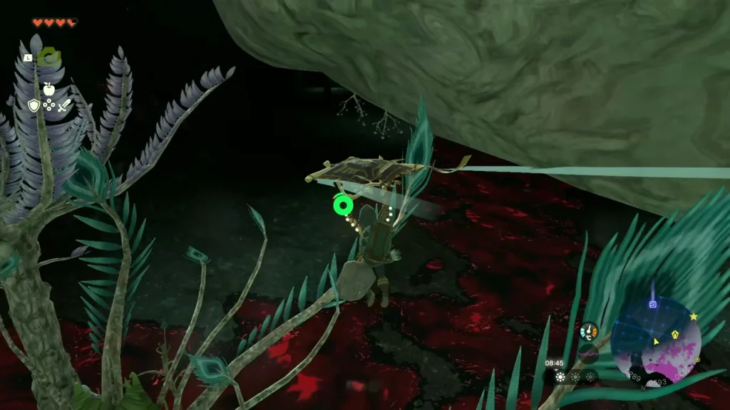 Gliding under a huge mushroom toward the green glow of the Oyimay roots Gliding under a huge mushroom toward the green glow of the Oyimay roots
