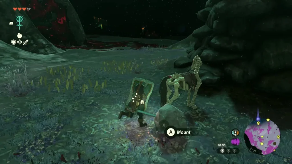 Stalhorse standing in the gloom with the Mount prompt shown Stalhorse standing in the gloom with the Mount prompt shown
