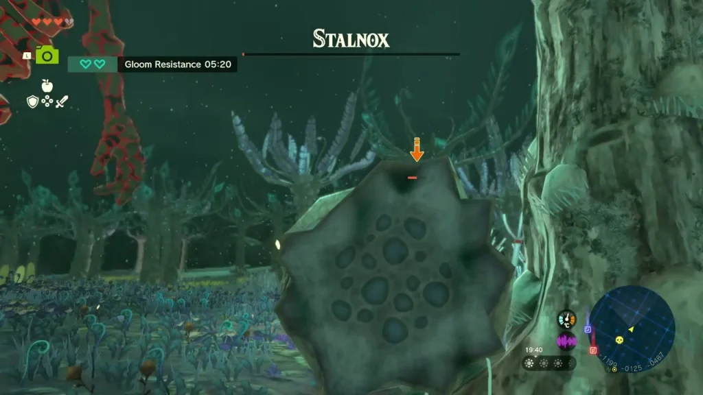 Stalnox's spotted weak point marked with an orange arrow Stalnox's spotted weak point marked with an orange arrow