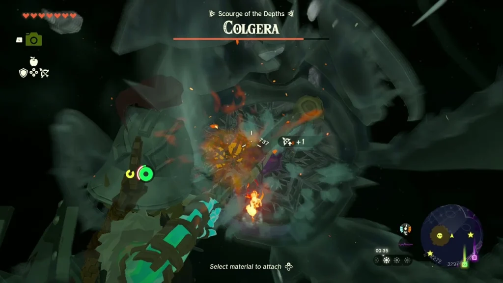 Colgera coiled in its dark arena being hit with a bomb arrow Colgera coiled in its dark arena being hit with a bomb arrow