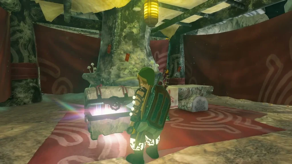Chest on the red-draped Yiga office floor in the mine