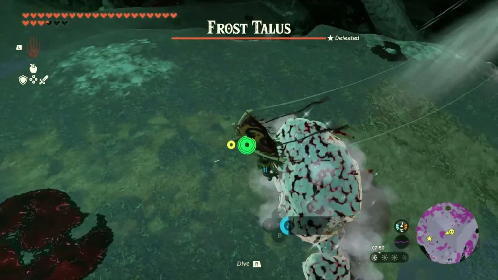 Frost Talus name bar over the icy rock monster