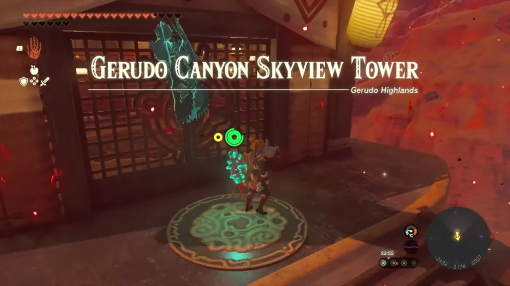 Gerudo Canyon Skyview Tower title over the activation terminal