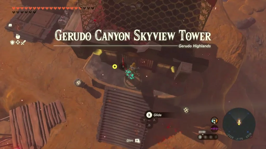 Gerudo Canyon Skyview Tower title over the red-stone tower floor
