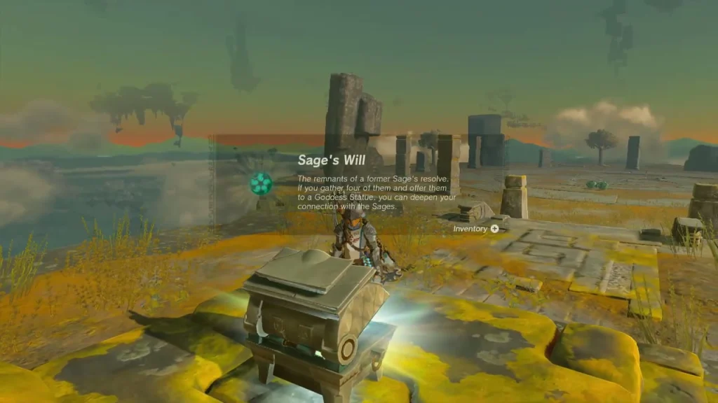 Sage's Will item box above the chest on the golden island