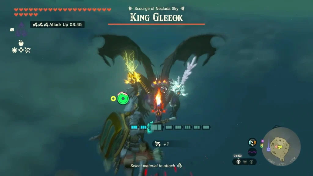 King Gleeok name bar with the three heads breathing over the sea