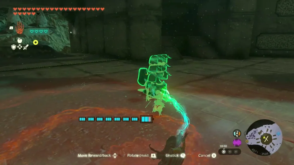 Zonai ally being built on the lava-lit coliseum floor
