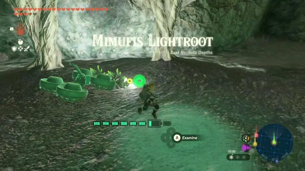 Mimufis Lightroot title over the glowing root in the Depths