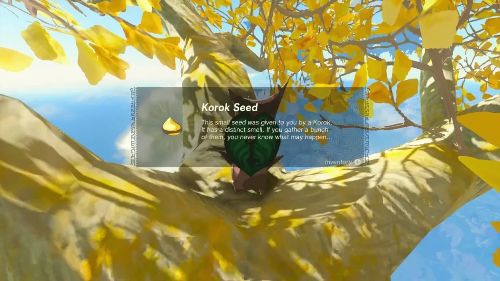 Korok Seed item box above the Korok in the dead tree