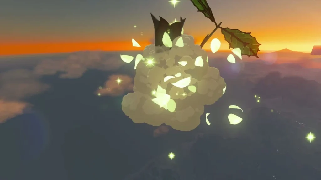 Korok bursting out of the sky island after the marker is touched