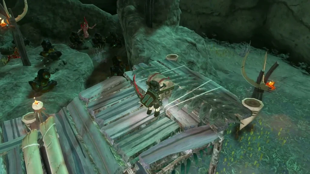 Wooden scaffold platform over the chest in the Depths