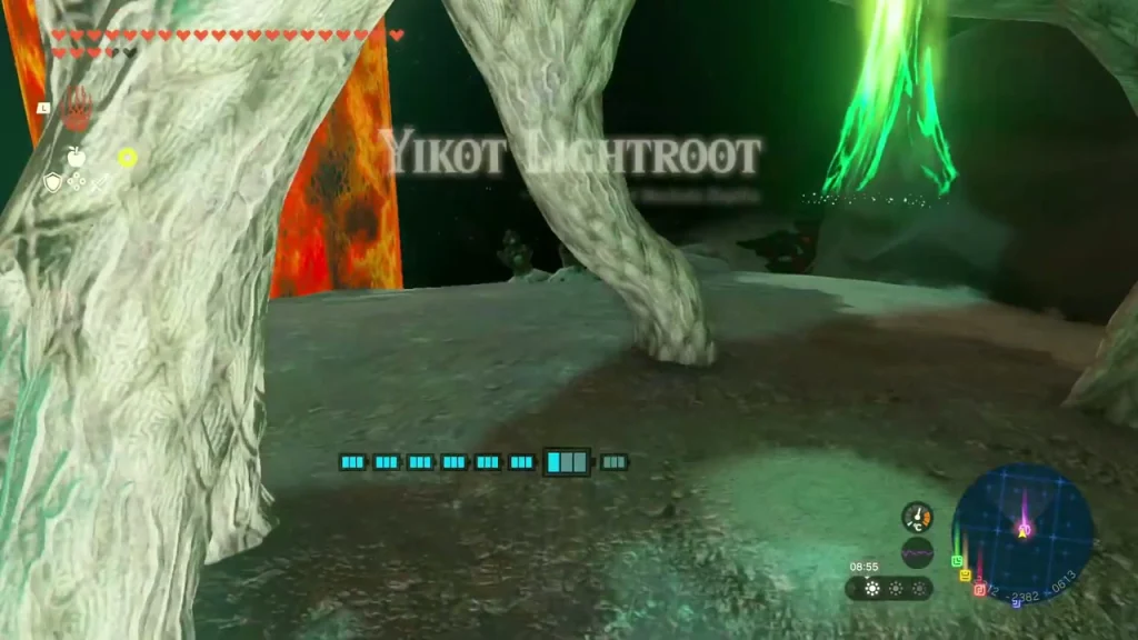 Yikot Lightroot title beside the glowing white root in the West Necluda Depths
