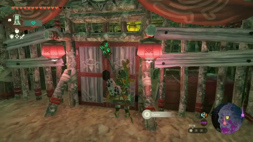 Yiga hideout with red lanterns and red doors in the Depths Yiga hideout with red lanterns and red doors in the Depths