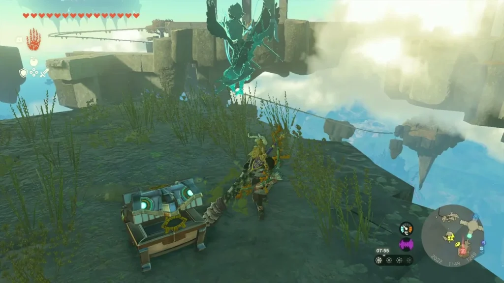 Closed chest on a grassy sky island beside floating stone ruins Closed chest on a grassy sky island beside floating stone ruins