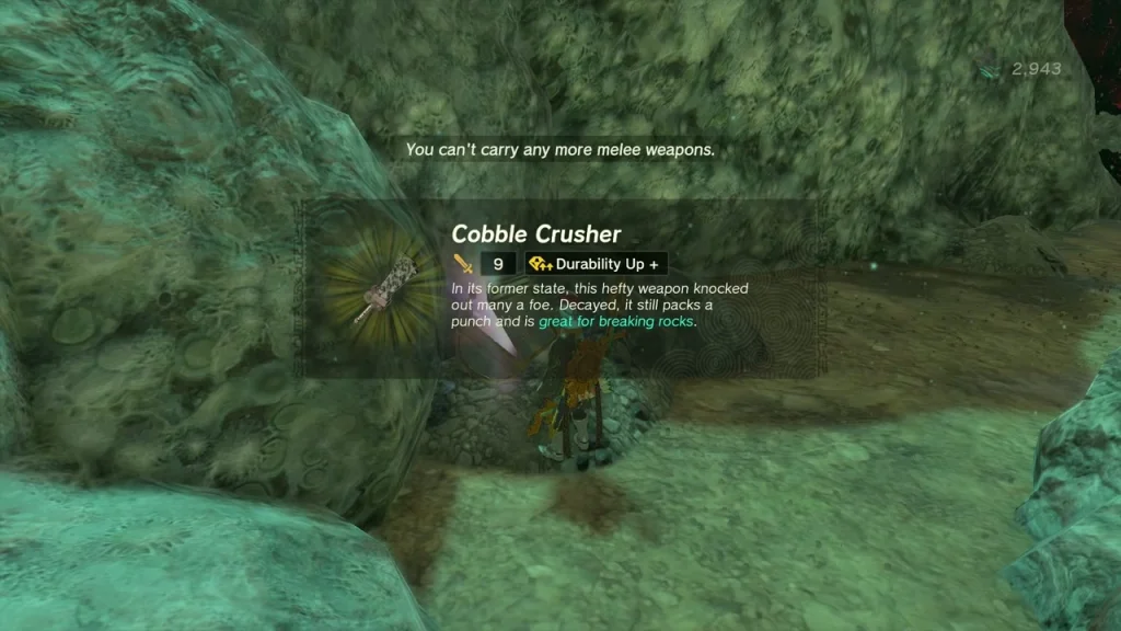 Cobble Crusher item box with the inventory-full warning in the rocky Depths Cobble Crusher item box with the inventory-full warning in the rocky Depths