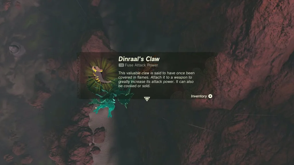 Dinraal's Claw item box in front of a dark red rock wall Dinraal's Claw item box in front of a dark red rock wall