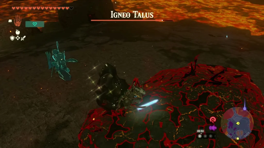 Igneo Talus health bar over a cracked red-veined rock body in the Depths Igneo Talus health bar over a cracked red-veined rock body in the Depths