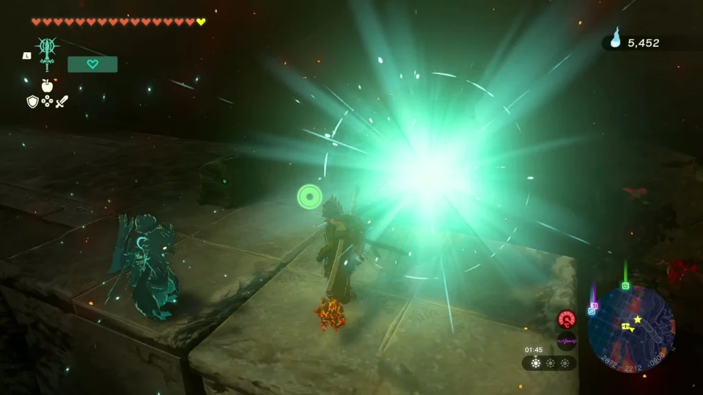 Green energy burst opening a chest on a rock shelf in the dark Depths Green energy burst opening a chest on a rock shelf in the dark Depths