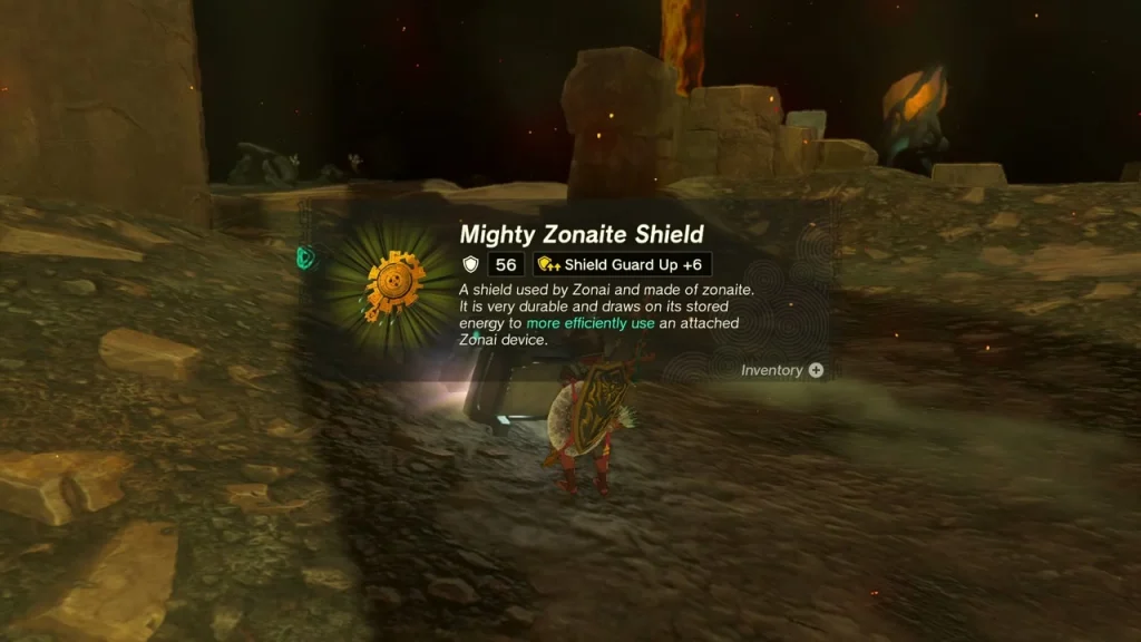 Mighty Zonaite Shield item box over the lava cavern floor Mighty Zonaite Shield item box over the lava cavern floor
