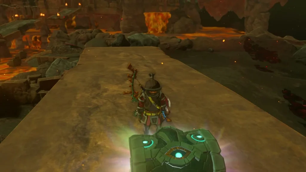 Chest glowing as it opens on a slab of rock over the lava Chest glowing as it opens on a slab of rock over the lava